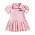 thumbnail image 6 of Byoo Toddler Girls' Dino Patch Polo Pleated Dress Solid Color Short Sleeve Puff Sleeve Casual Dresses Summer School Dress, 6 of 6
