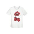 thumbnail image 3 of Women's Valentine's Day Cherry Lip Print T-Shirt ,Crew Neck Short Sleeve T-Shirts, 3 of 6