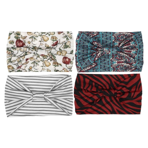 Unique Bargains Bohemia Printed Wide-side Knotted Headwrap Assorted Color 4pcs