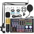 thumbnail image 1 of Professional recording studio audio set external microphone sound card with tuning equipment（Black-Gold）, 1 of 5