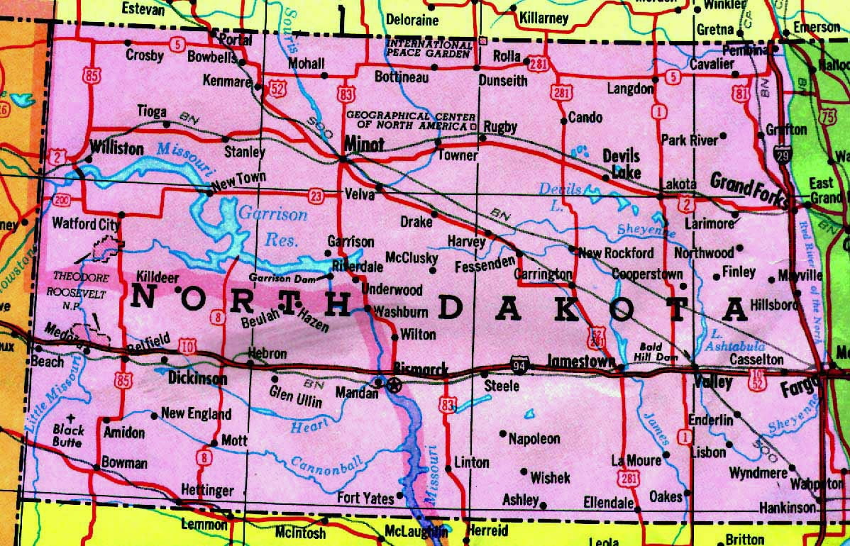 Laminated Map - Highways map of North Dakota state Poster 20 x 30 ...