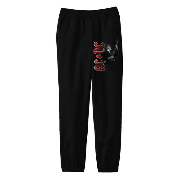 ACDC Black and White Angus Young Youth Black Sweatpants-Medium