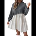 thumbnail image 1 of Vestido Corto Informal de Corte A con Cuello Redondo, Larga y Dobladillo con Volantes para Mujer Gris Oscuro M, 1 of 9