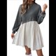 thumbnail image 1 of Vestido Corto Informal de Corte A con Cuello Redondo, Larga y Dobladillo con Volantes para Mujer Gris Oscuro M, 1 of 9