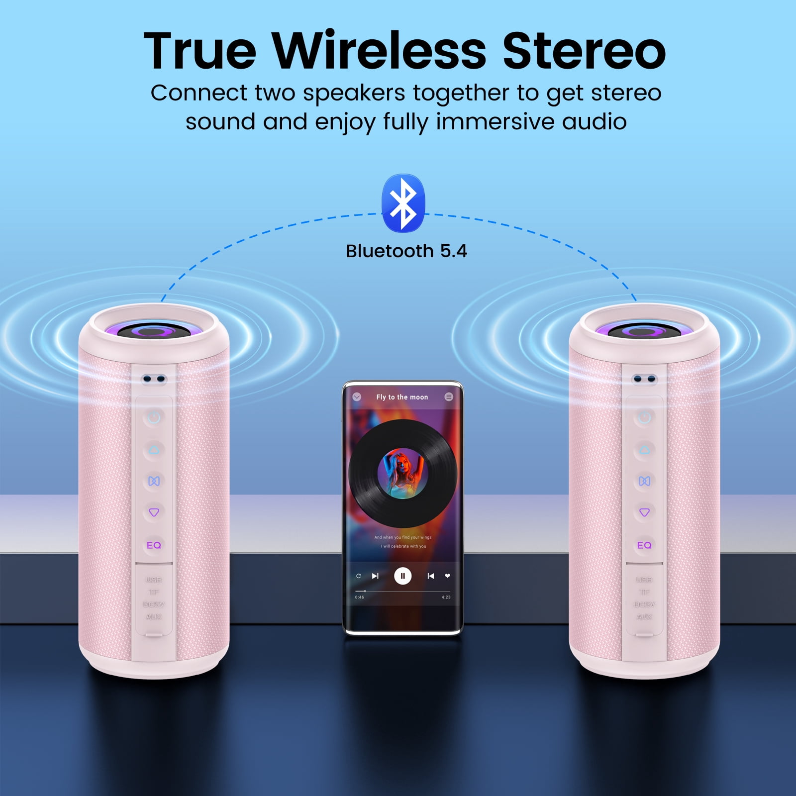 Cillso Portable Bluetooth Speaker, 2026 Bluetooth 5.4, 20W HD Stereo Sound, 20H Playtime, RGB LED Lights, IPX7 Waterproof, TWS Pairing, Wireless Outdoor Speaker for Home, Party, Camping (Pink)