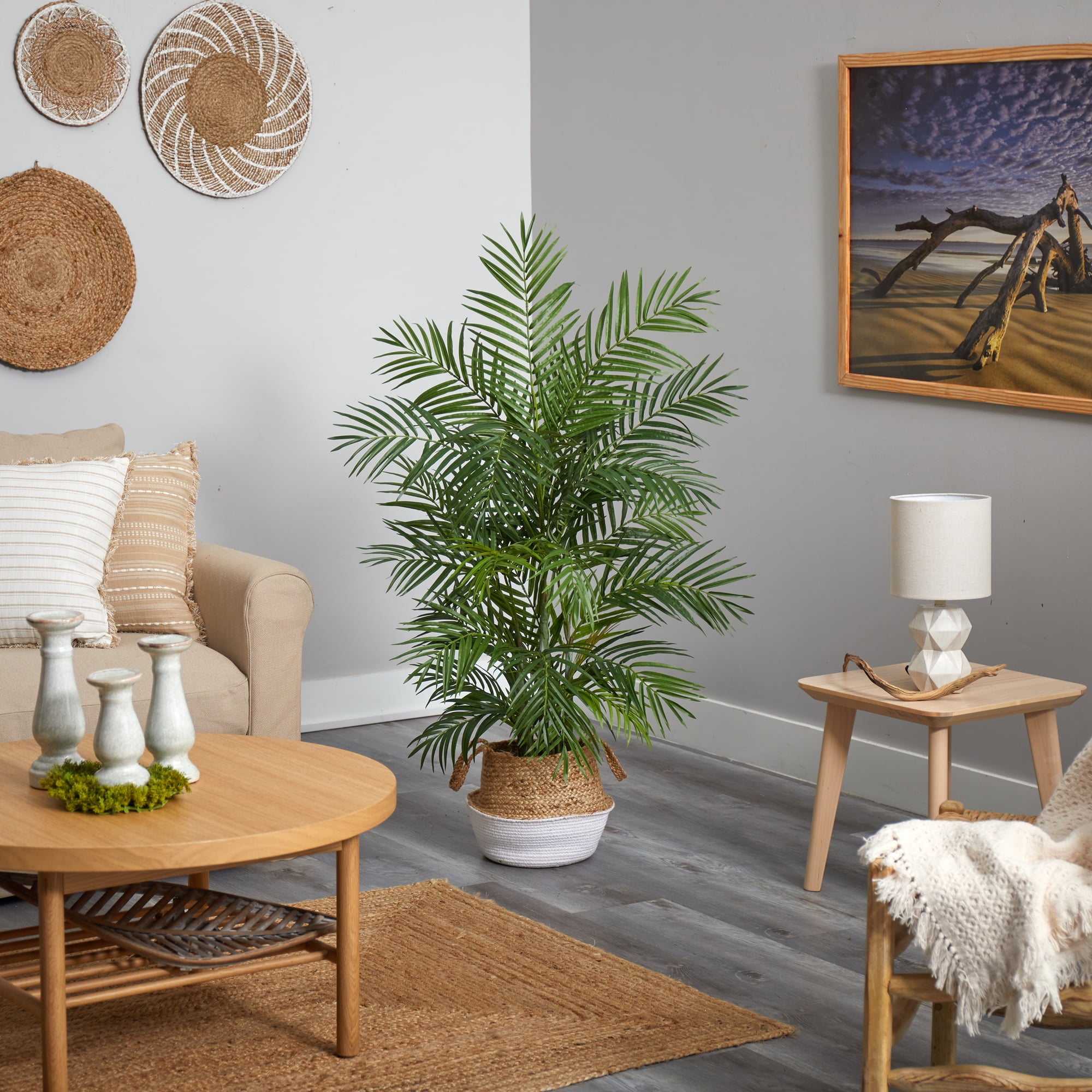 Boho Chic 4" Artificial Areca in Natural Jute Planter, by Nearly Natural