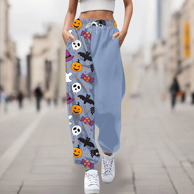 WILLBEST Pantalones Casuales para Mujer, Cómodos Pantalones Deportivos con Estampado de Halloween, Pantalones Elásticos Suaves para Uso Diario y Actividades de Ocio. Extra Grande
