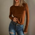 thumbnail image 2 of Annhoo Long Sleeve Shirts for Women Fall Casual Cozy Crewneck Slim Base Layer Tops Basic Solid Color Blouses, 2 of 8