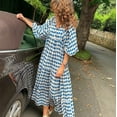 thumbnail image 2 of Cathalem Women Boho Floral Puff Sleeve Tiered Maxi Dress Casual Layered Loose Vacation Beach Long Dress(Blue,M), 2 of 7