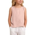 thumbnail image 3 of Aihuaihua Dressy Tank Tops for Girl Linen Gauze Shirts Sleeveless Crewneck Summer Beach Tunic Top Loose Fit Lightweight Casual Blouses Light Pink 13-14 Years, 3 of 7