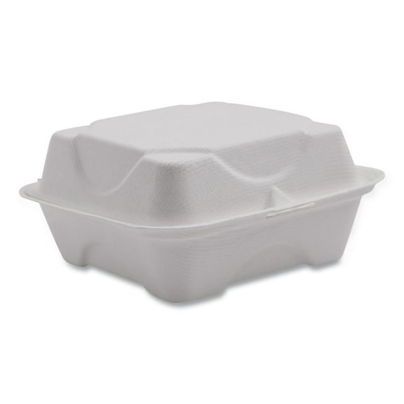 Eco-Products EP-HC6NFA Vanguard 6 in. x 6 in. x 3 in. Renewable and Compostable Sugarcane Clamshells - White (500/Carton)
