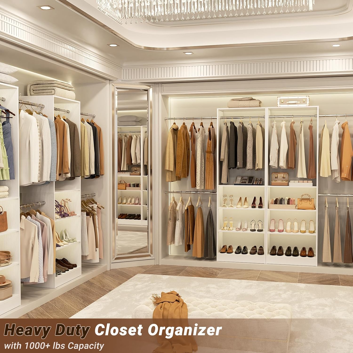 Homieasy 20.5 - 120'' W Closet System with Hanging Rods(Cut to Fit), White