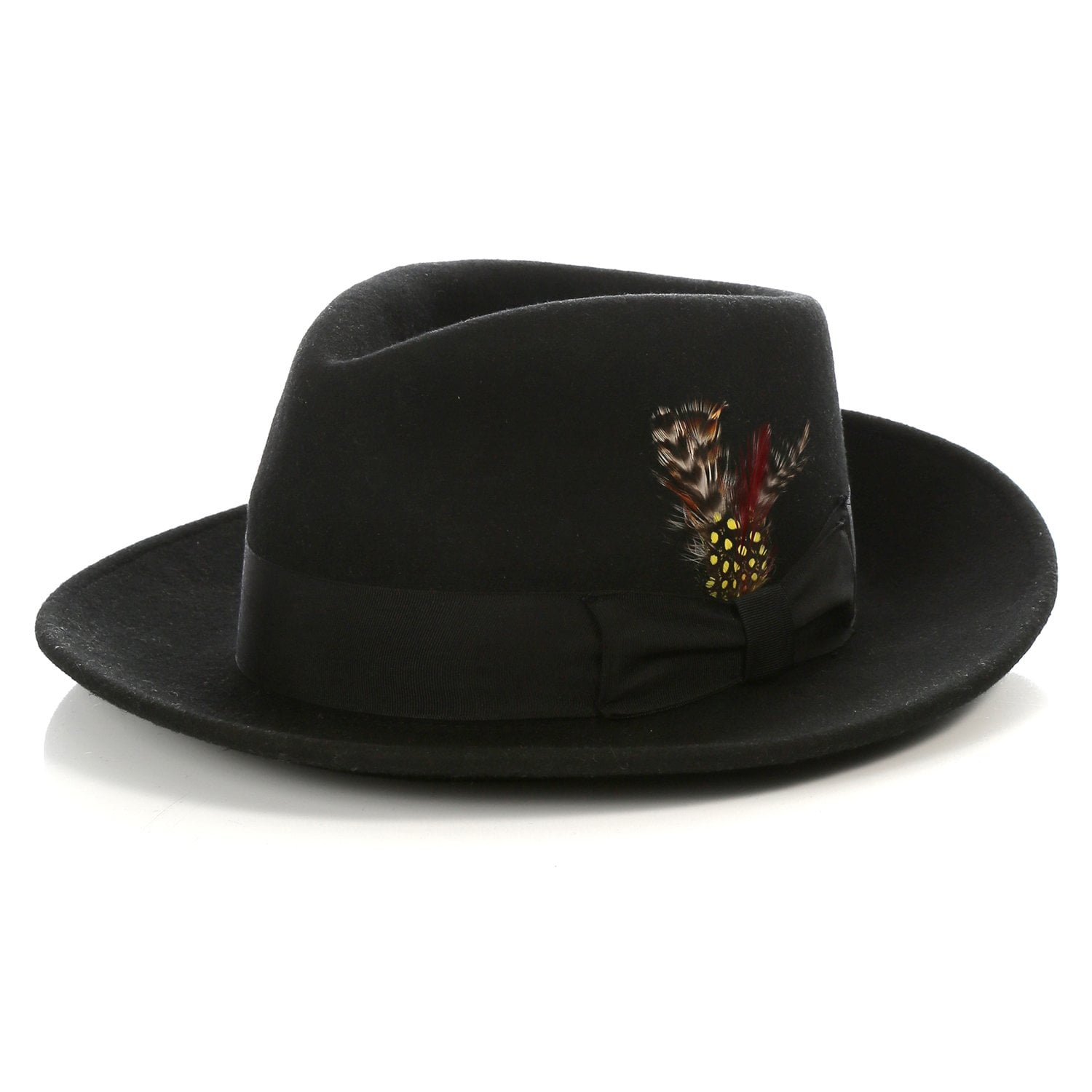 Mens Summer Straw Hat with Removable Feather Navy Cream Trilby Brown or Black 