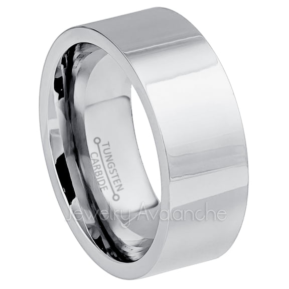 9mm Mens Tungsten Wedding Band, Polished Finish, Comfort-Fit Pipe Cut Engagement Ring - TN066s9