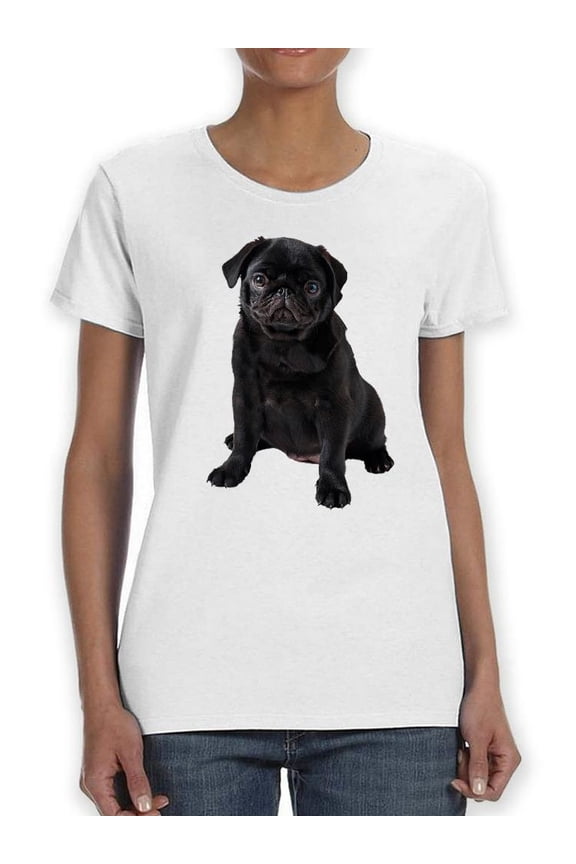 Sitting Black Pug T-Shirt Women -SPIdeals Designs, Female 3X-Large