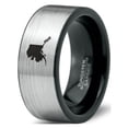 thumbnail image 1 of Tungsten Alaska The Last Frontier State Band Ring 8mm Men Women Comfort Fit Brushed Gray Flat Cut Black Polished, 1 of 4