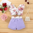 thumbnail image 4 of Odeerbi Baby Girls Boys Clothes Baby Outfits Shirts Sets Toddler 2025 Fashion Cute Flowers Print Pleated Flying Sleeves Top Belt Shorts Suit, 4 of 9