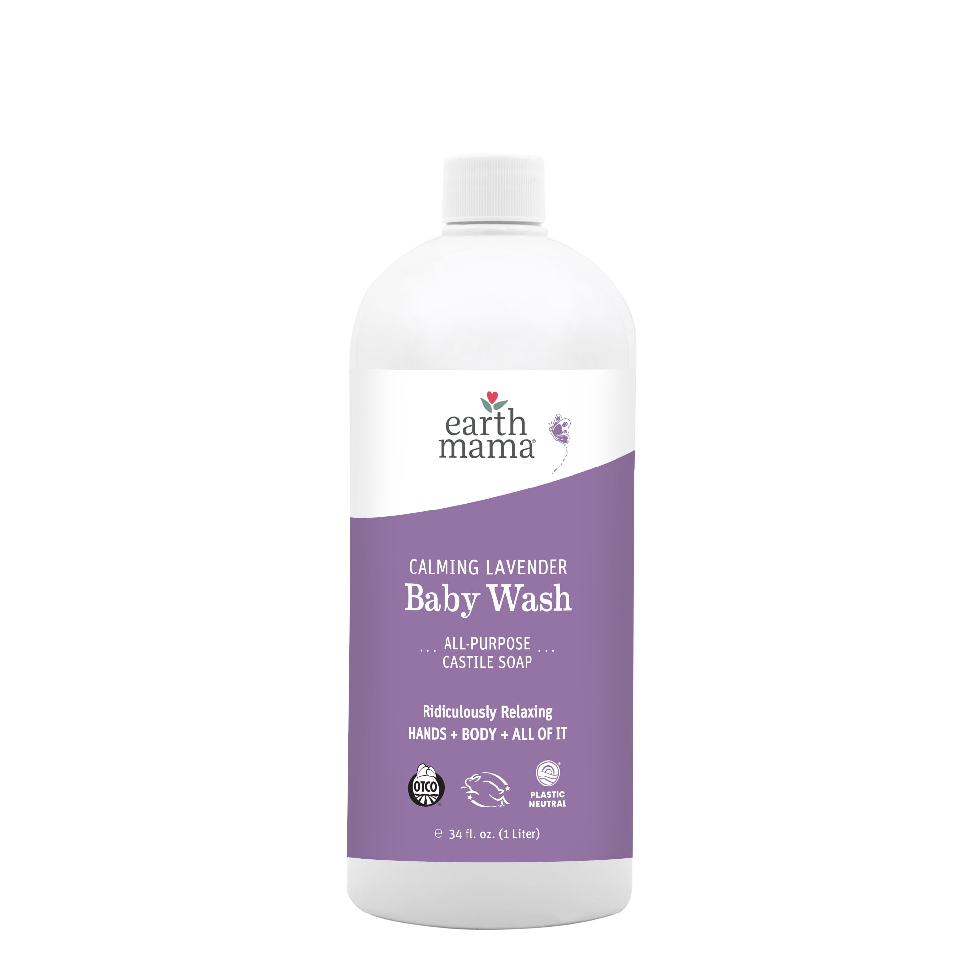 Earth Mama Calming Lavender Baby Wash, Castile Soap for Sensitive Skin, 34 fl oz