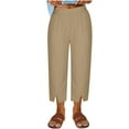 thumbnail image 3 of REALiKUN Womens Capri Pants Side Slit Wide Leg Casual Pant Cotton Linen Palazzo Pants Cropped Yoga Lounge Pants, 3 of 5