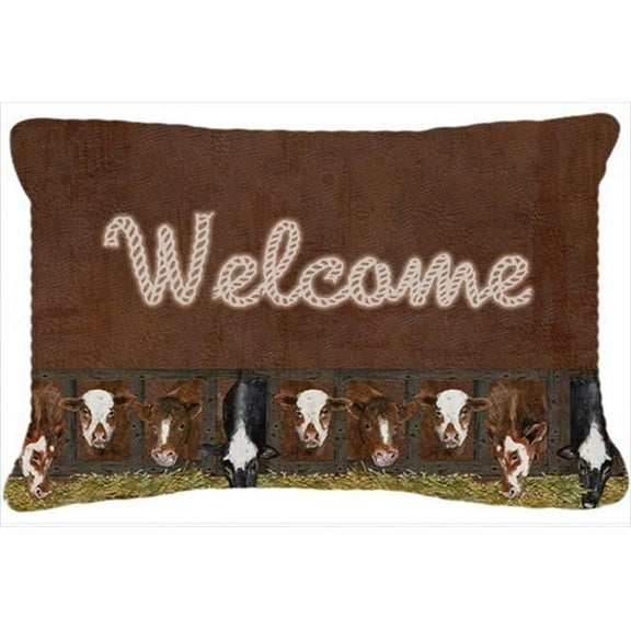 Carolines Treasures  Welcome Mat With Cows Indoor & Outdoor Fabric Decorative Pillow