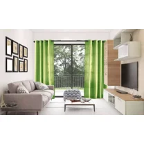 2 PANEL MIRA  SOLID LIME GREEN SEMI SHEER WINDOW FAUX SILK ANTIQUE BRONZE GROMMETS CURTAIN DRAPES 55 WIDE X 108" LENGTH