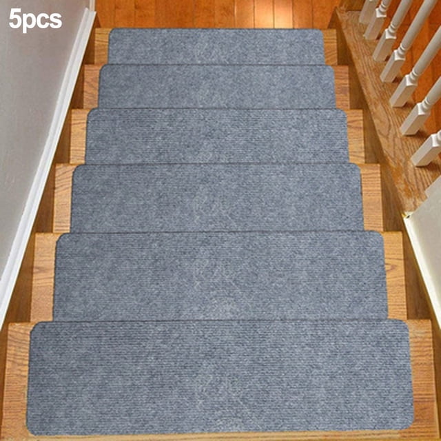 Edging Stair Treads Non-Slip Corner Indoor Stair Runners for Wooden Steps,Landing Slip Resistant Stair Rugs,30.4*8 Inch,5PCS-Light Grey