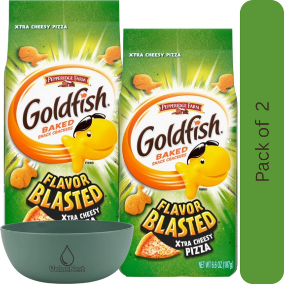 Goldfish Flavor Blasted Xtra Cheesy Pizza Crackers, 6.6 oz Bag, Pack of 2 with Bowl by Value Nest