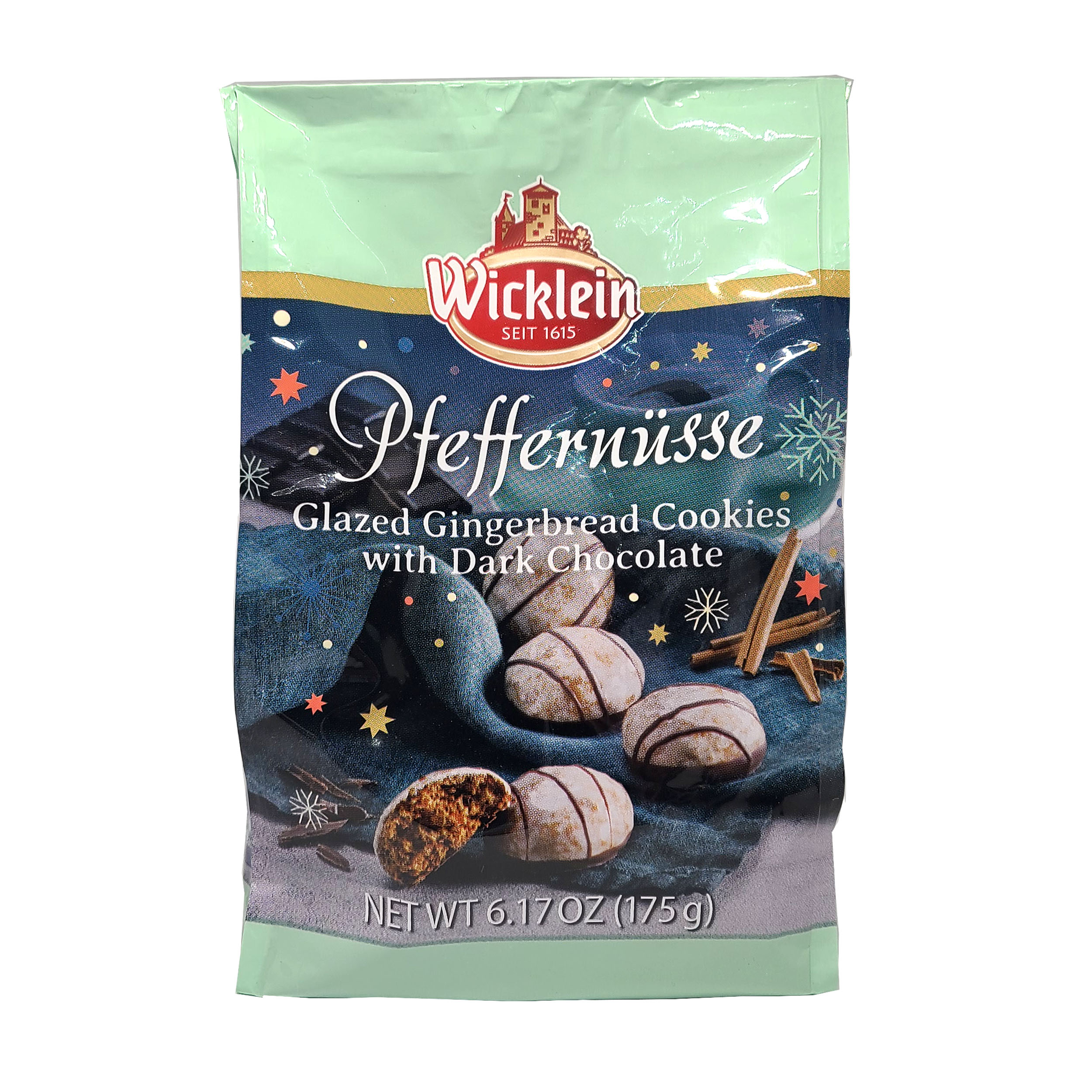 Wicklein Pfeffernusse Glazed Gingerbread Cookies with Dark Chocolate Drizzled 6.17 Oz. /175 g. X 2 with Vintage Design Metallic Wire Bag Clip (3-piece set)