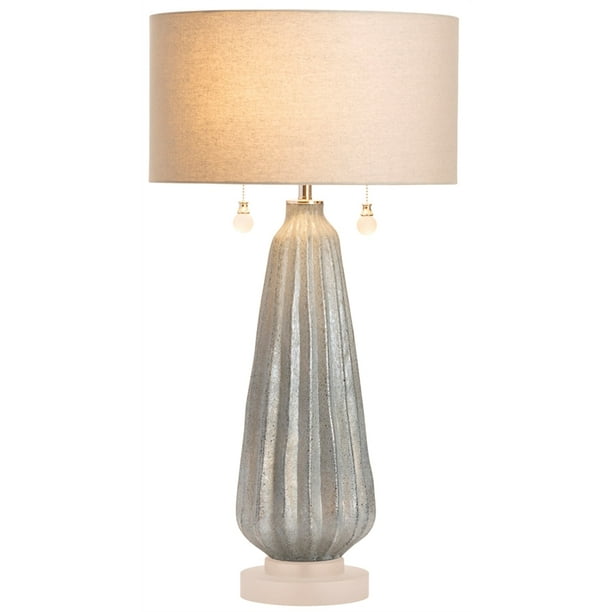 Blakely Twin Pull Chain Table Lamp Blue Glass