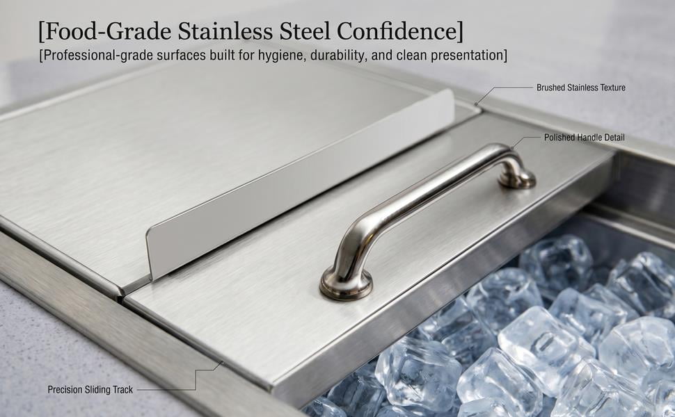 Built In Style Commercial Ice Bin,Drop In Ice Chest With Compact Design,Heavy Duty Stainless Steel And Leak Proof Drain System,Stainless Steel Ice Cooler For Patio Or Kitchen Island