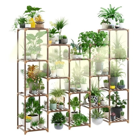 

WWXBTM Wood Plant Stand With Grow Lights Indoor Plants Outdoor Corner Plant Shelf Flower Stands for Living Room Balcony Garden (17 Pots)