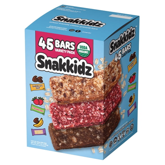 Snakkidz Organic Granola Bar Variety, 0.85 Ounce (Pack of 45)
