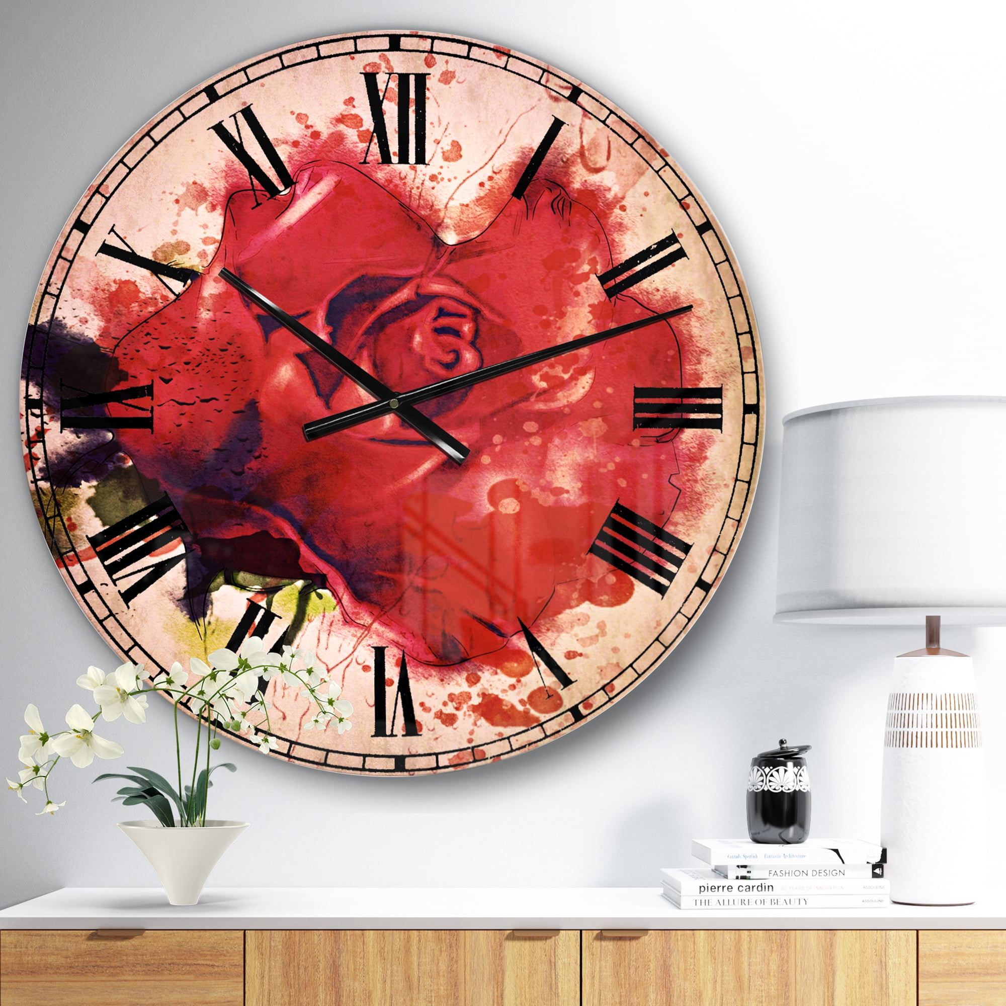 Designart 'Beautiful Bright Red Rose' Traditional wall clock