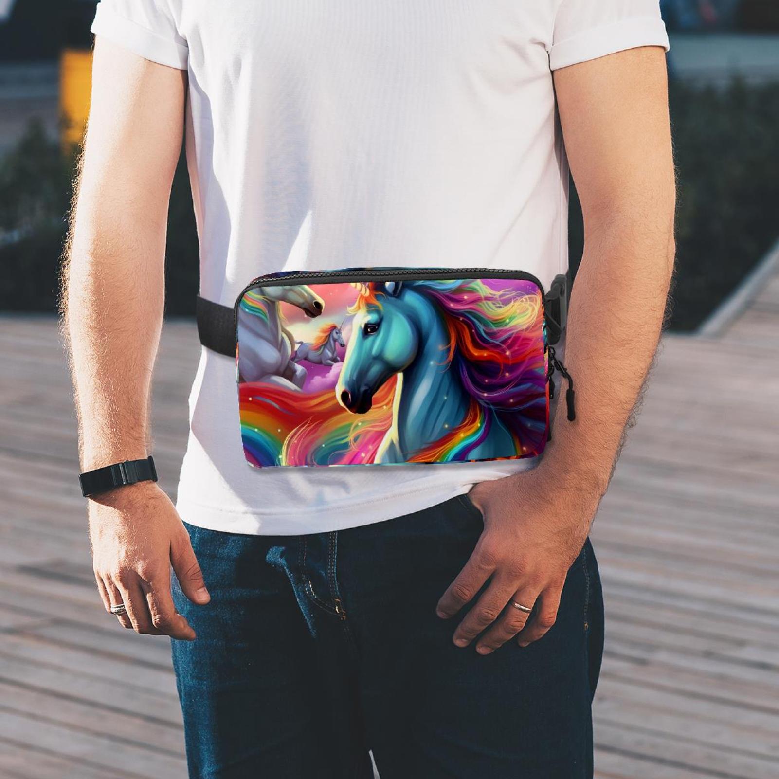 Rainbow Unicorns Lightweight Adjustable Sling Bag Running Belt Waist Pack with Extension Strap Unisex