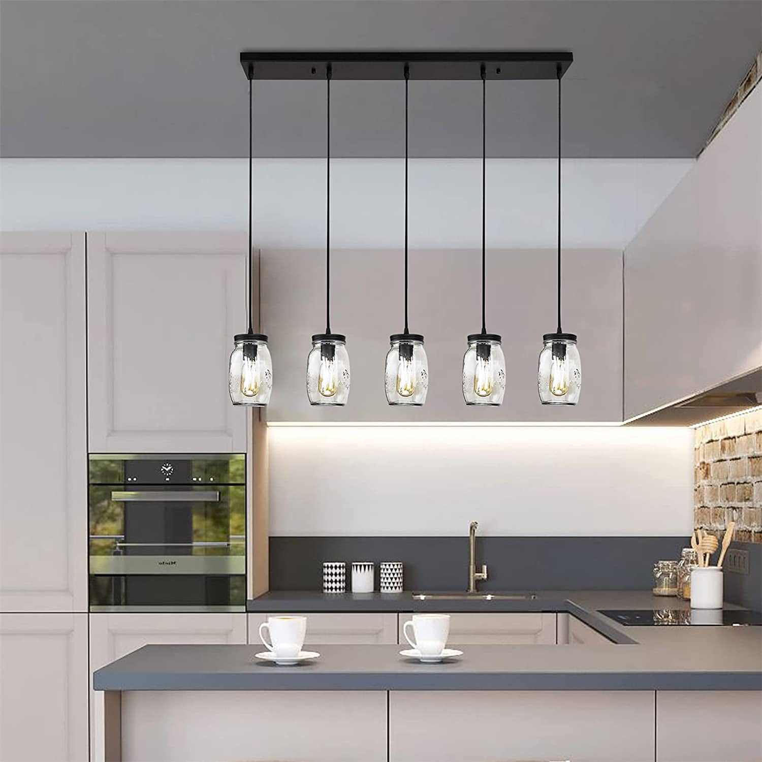 FETCOI Vintage Farmhouse Mini Pendant Light Fixture 5-Light Indoor Glass Hanging Ceiling Lights