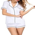 thumbnail image 1 of CHOK Ensemble de Pyjama pour Femmes en Coton, Chemise à Manches Courtes et Shorts avec Poches, 1 of 6
