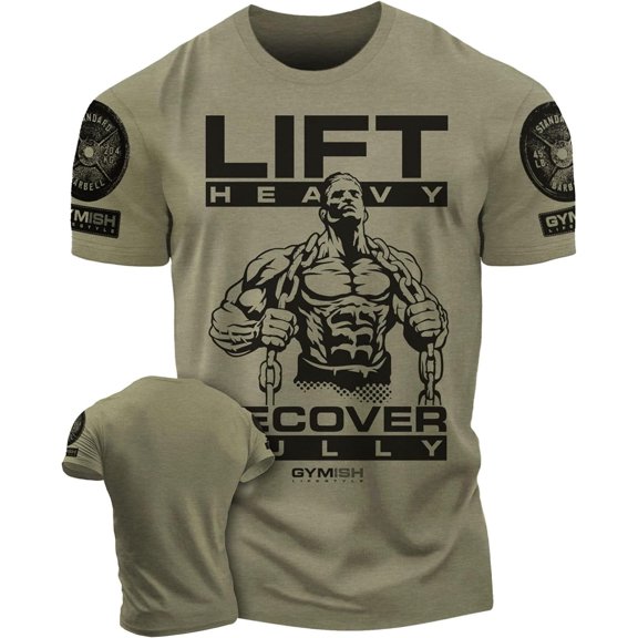 Gymish Recover Fully Men’s Workout T-Shirt – Funny Gym Shirt, Lifting Tee, Deadlift Fitness and Bodybuilding Top