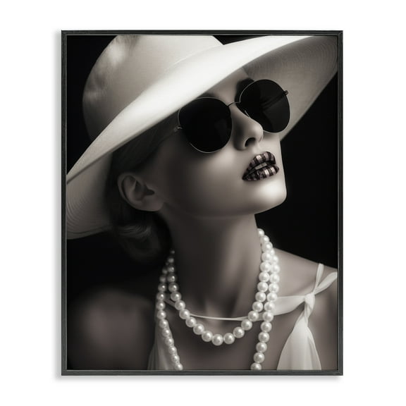 Stupell Industries Trendy Girl with Striped Lips Novelty Painting Black Framed Art Print Wall Art, 11 x 14