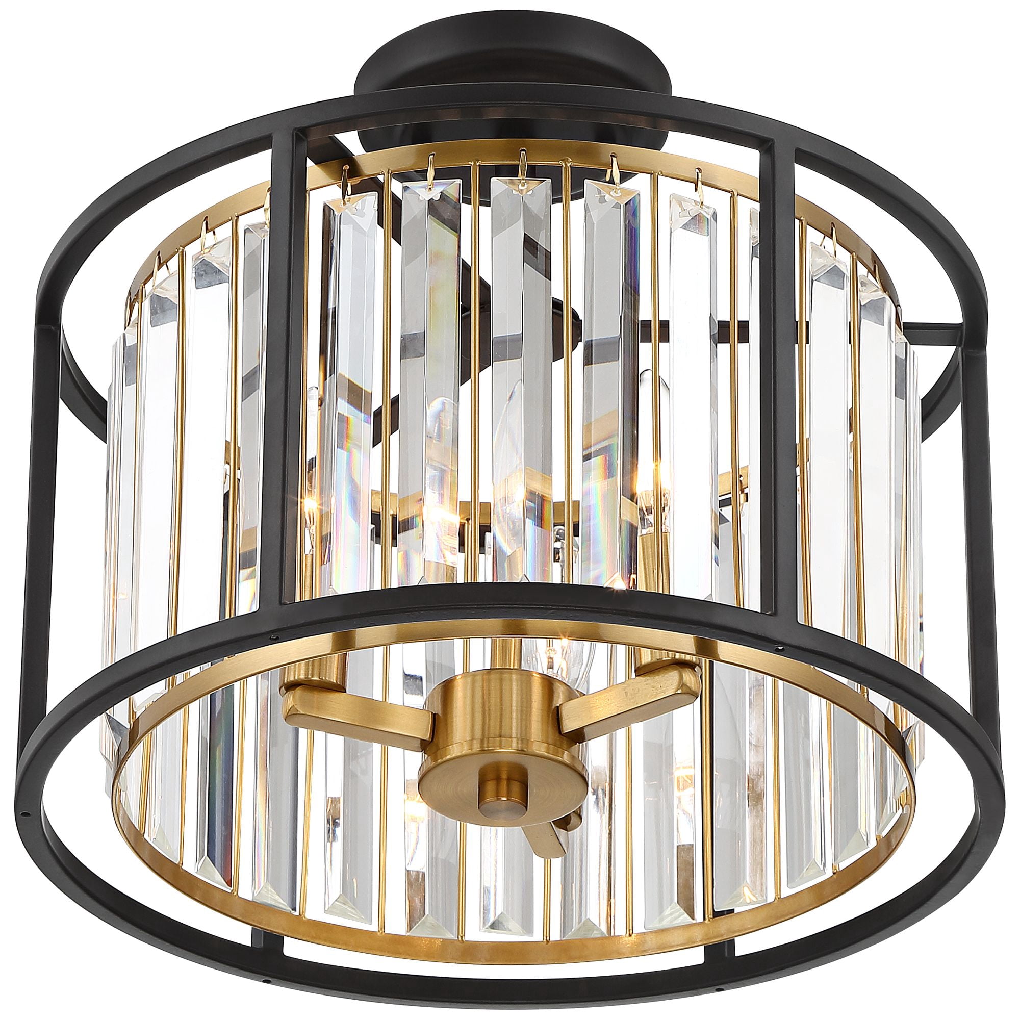 Possini Euro Design Milne Modern Ceiling Light Semi Flush Mount Fixture 14" Wide Bronze Brass 3-Light Clear Crystal for Bedroom Kitchen Living Room
