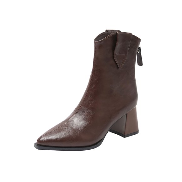 LOVZFMLL Boots for Women Ankle Chelsea Boots Side Zipper Pointy Toe Slip Resistant Mid Block Heel Leather Casual Fall Winter Fashion