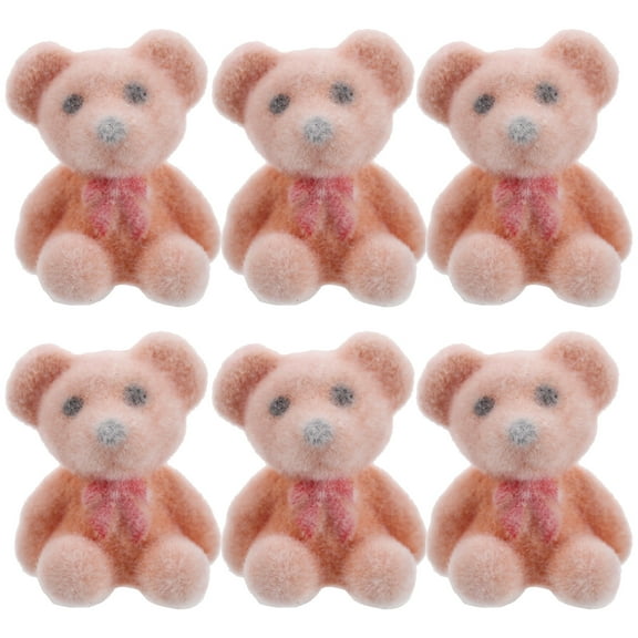 KALLORY Set of 6 Mini Flocked Bear Dolls Cute Design Perfect for Party Favors, Gifts, and Special Celebrations
