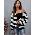 thumbnail image 2 of Women'S Winter Striped Cardigan Sweaters Long Sleeve Button Down Open Front Chunky Knit Oversized Sweater Coat Black S, 2 of 7