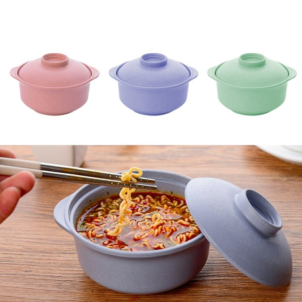 Billuyoard Instant Noodles Bowl with Lid Japanese Style Bowls Curved Tableware Kitchen Fruit Handle Ramen Accessories Students Type2 NO2