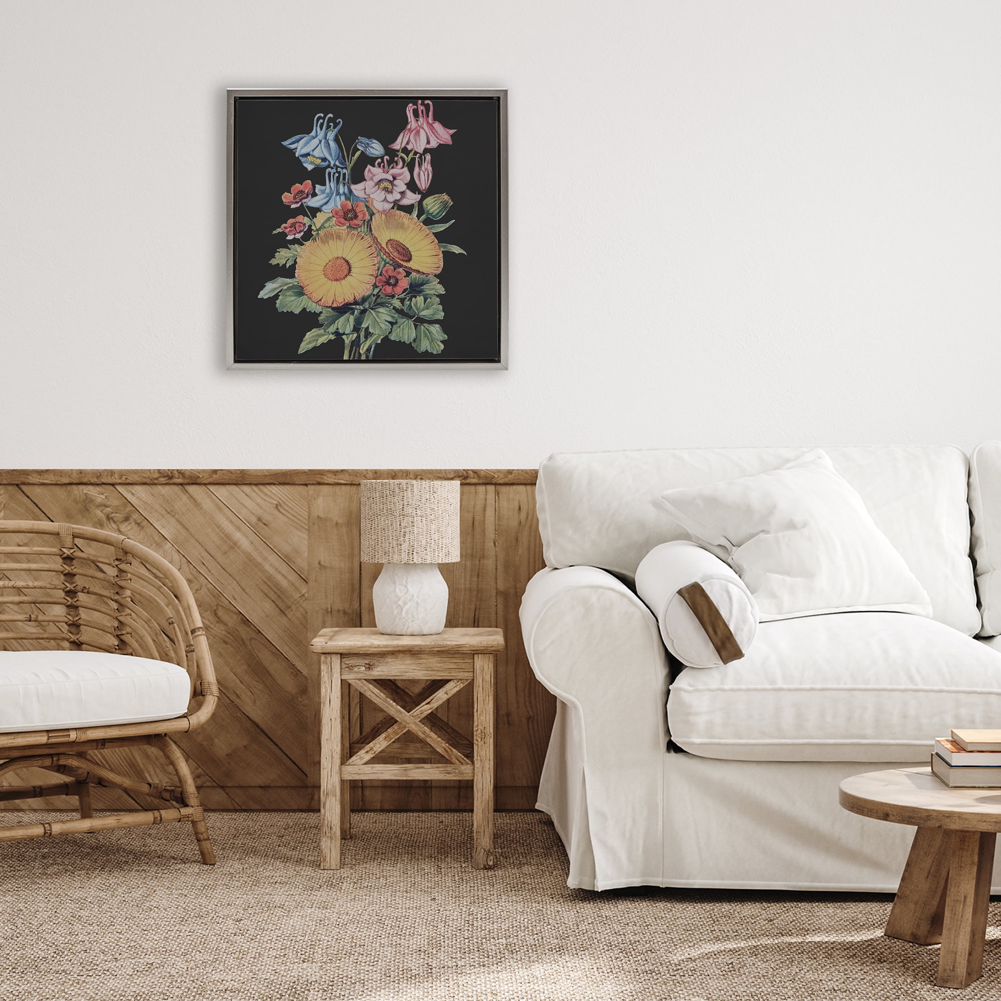 Stupell Industries Vintage Bouquet Study on Black Gray Framed Floater Canvas Wall Art, design by Dan Meneely