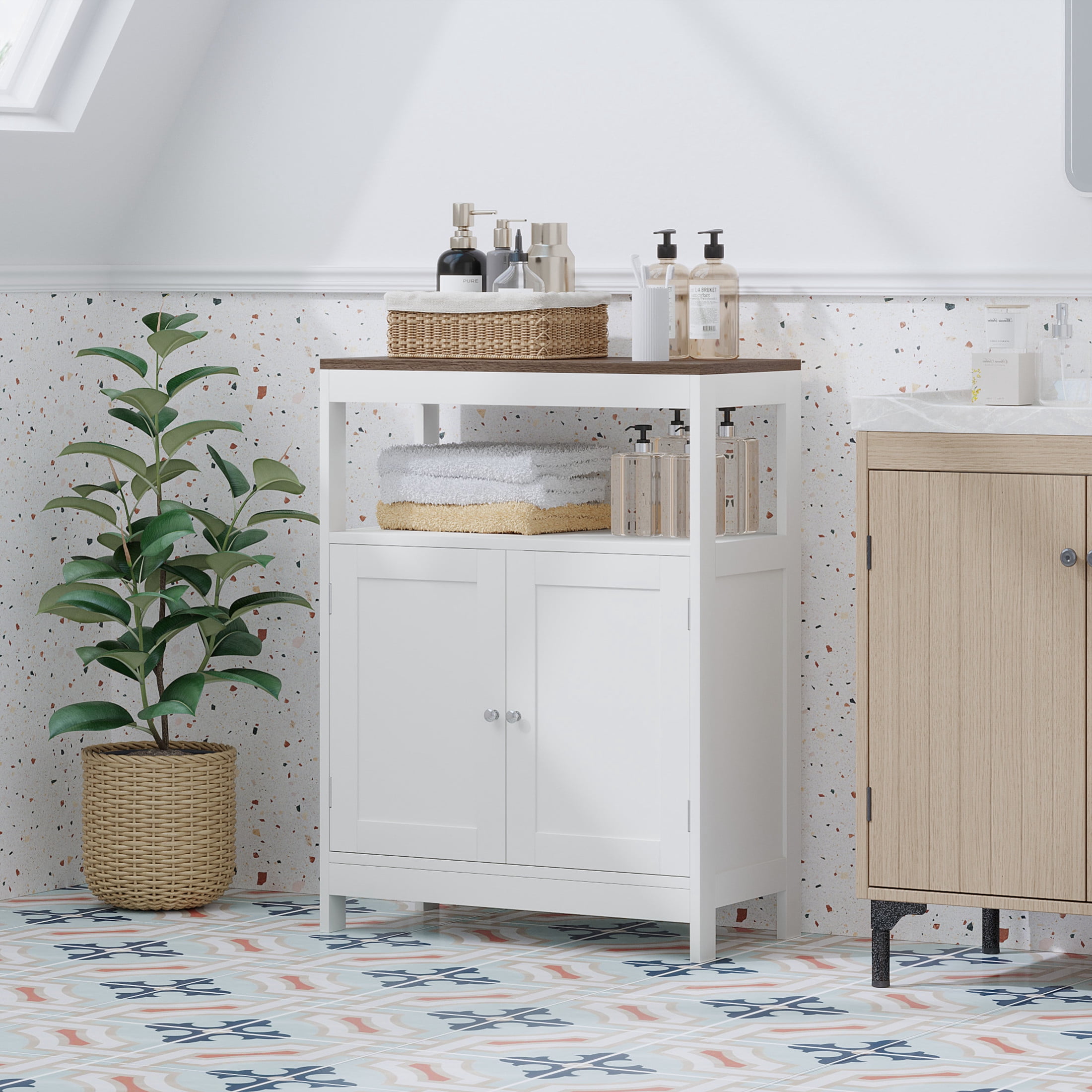 Noble House Modern Storage Cabinet with Double Doors, Multi-Purpose Kitchen or Bathroom Organizer, White