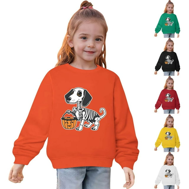 QIPOPIQ Chandail Décontracté à Manches Longues pour Filles, Col Rond, Mignon, Coupe Décontractée, Tailles 3-14 Ans, Vêtements pour Enfants en Liquidation