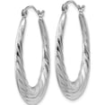 thumbnail image 3 of 14K White Gold Polished And Textured Oval Hoop Earrings (32 X 4) Made In Indonesia th792, 3 of 6