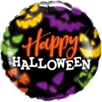 PMU Halloween Party Decoration "Happy Halloween" Jack Faces Aglow 18 Inch Mylar-Foil Balloon (5pkg) Pkg/1