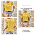 thumbnail image 5 of Bienvenido Women T Shirt V Neck Front Bow Short Puffy Sleeves Back Button Closure Summer Casual Top Yellow S, 5 of 6