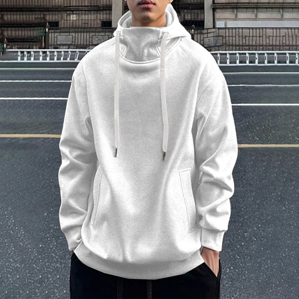 Ceisia Warm Mens Loose Fit Solid Color Gaiter Hood Pullover Sweatshirt Gifts
